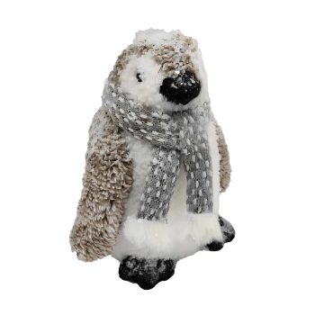PENGUIN STANDING W/SCARF 5"X8" WHITE TAUPE