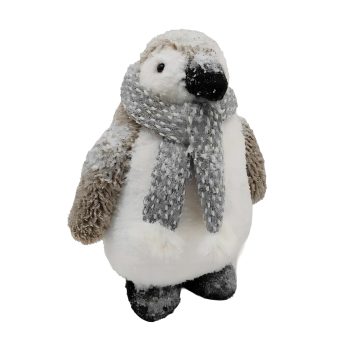 PENGUIN STANDING W/SCARF 8"X11" WHITE TAUPE