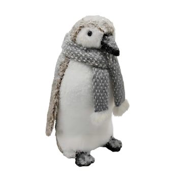PENGUIN STANDING W/SCARF 8"X13" WHITE/TAUPE