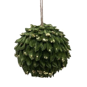 ORN PAPER BALL 4"X4" GREEN W/GOLD GLITTER