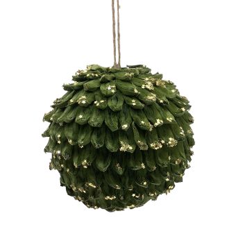 ORN PAPER BALL 4.5"X4.5" GREEN W/GOLD GLITTER