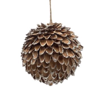 ORN PINE NUT BALL 4"X4" BROWN W/GLITTER