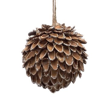 ORN PINE NUT BALL3.5"X3.5" BROWN W/GLITTER