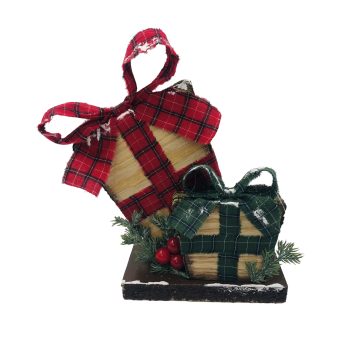 GIFT BOX 9"X9" NATURAL BROWN/RED ON BASE
