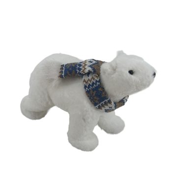 BEAR 13"X8" WHITE FUR W/BLUE SCARF