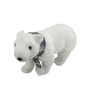 BEAR 16"X10.5" WHITE FUR W/BLUE SCARF
