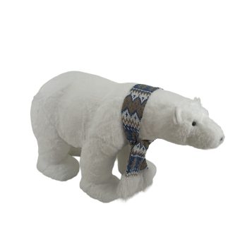 BEAR 20.5"X14" WHITE FUR W/BLUE SCARF