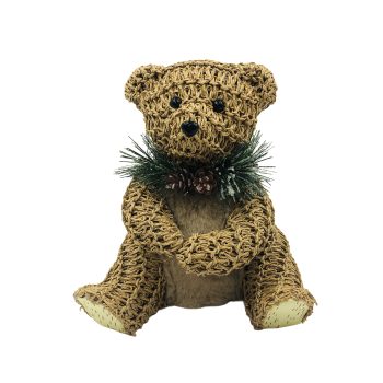 BEAR SITTING WOVEN PAPER 7"X8" BROWN W/GREENERY