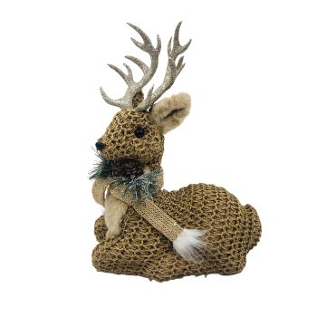 REINDEER LYING WOVEN PAPER 11"X14" BROWN W/GREENERY