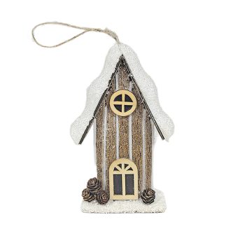WOODEN BIRD HOUSE 4"X7.5" BROWN WITH HANGER