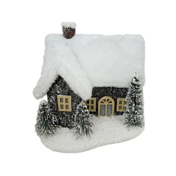 WOODEN HOUSE 8"X8" BROWN WITH LIGHTS & TIMER