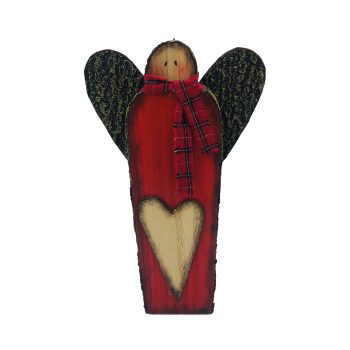 ANGEL STANDING WOODEN 6"X11" BROWN /RED W/HEART WOOD