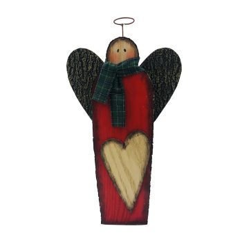 ANGEL STANDING WOODEN 7"X13" RED/BROWN W/HEART