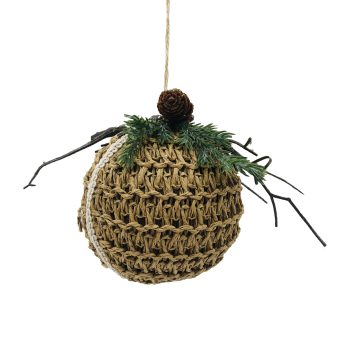 BALL WOVEN PAPER MESH 4"X5" BROWN W/GREENERY