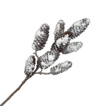 SPRAY PINE CONE 15" BROWN REAL LOOK W/SNOW