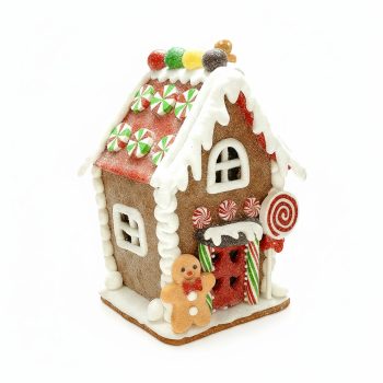 GINGERBREAD HOUSE 3"X5.5" BROWN/MULTI CANDY W/WARM WHITE/LED