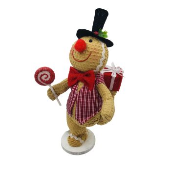 GINGERBREAD BOY 5"X11" BROWN/RED/BLACK WAFFLE FABRIC ON BASE