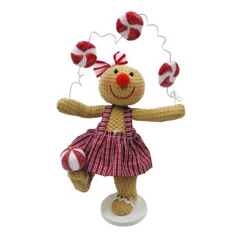 GINGERBREAD GIRL 7"X11" BROWN/RED FABRIC ON BASE