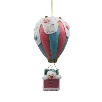 HOT AIR BALLOON HANGING 10"X28" WHITE/PINK/BLUE