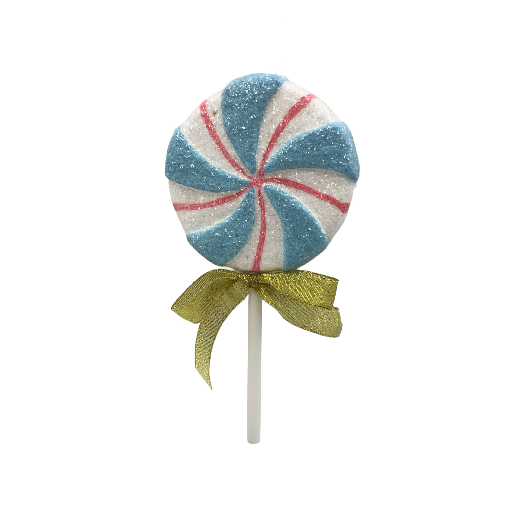 LOLLIPOP PICK 4"X8" BLUEWHITE W/GOLD BOW