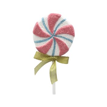 LOLLIPOP PICK 4"X8" PINK/WHITE W/GOLD BOW