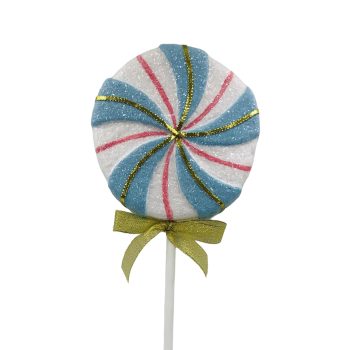 LOLLIPOP PICK 6"X20" BLUE/WHITE W GOLD BOW