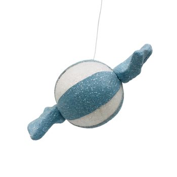 ORN CANDY 7"X3" WHITE/BLUE