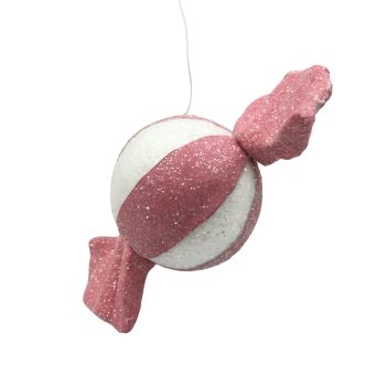 ORN CANDY 7"X3" WHITE/PINK
