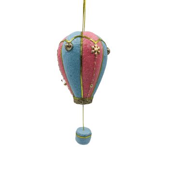 ORN HOT AIR BALLOON 5"X10" BLUE/PINK