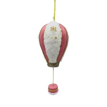 ORN HOT AIR BALLOON 5"X10" WHITE/PINK