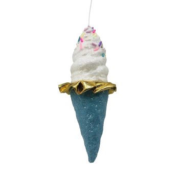 ORN ICE CREAM CONE 2"X5" BLUE/WHITE W/SPRINKLES