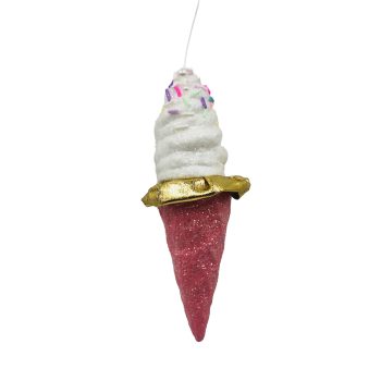 ORN ICE CREAM CONE 2"X5" PINK/WHITE W/SPRINKLES