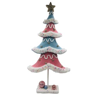 TREE CHRISTMAS 13"X28" WHITE/PINK/BLUE