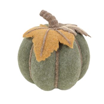 FALL PUMPKIN ROUND FELTED WOOL 8" MOSS GREEN W/TAN LEAVES