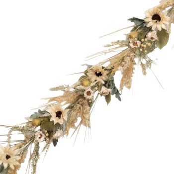 FALL GARLAND WHITE SUNFLOWER/POPPY POD 5' CREAM GREEN