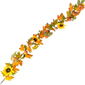 FALL GARLAND SUNFLOWER PUMPKIN 71" YELLOW ORANGE MAPLE LEAF HARVEST