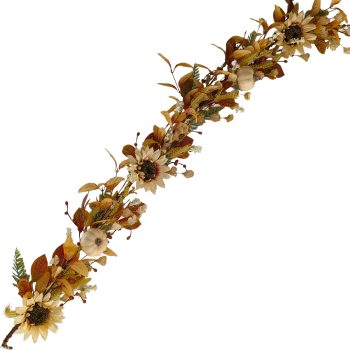 FALL GARLAND CREAM SUNFLOWER 5' WHITE PUMPKIN BROWN LEAF