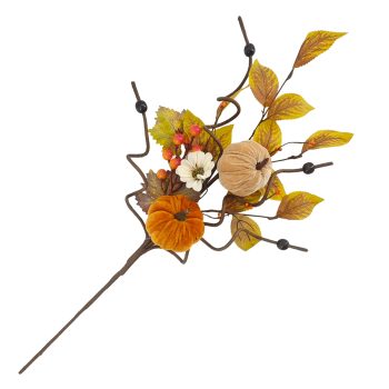 FALL SPRAY VELVET PUMPKIN 27" TAN/ORANGE/GREEN