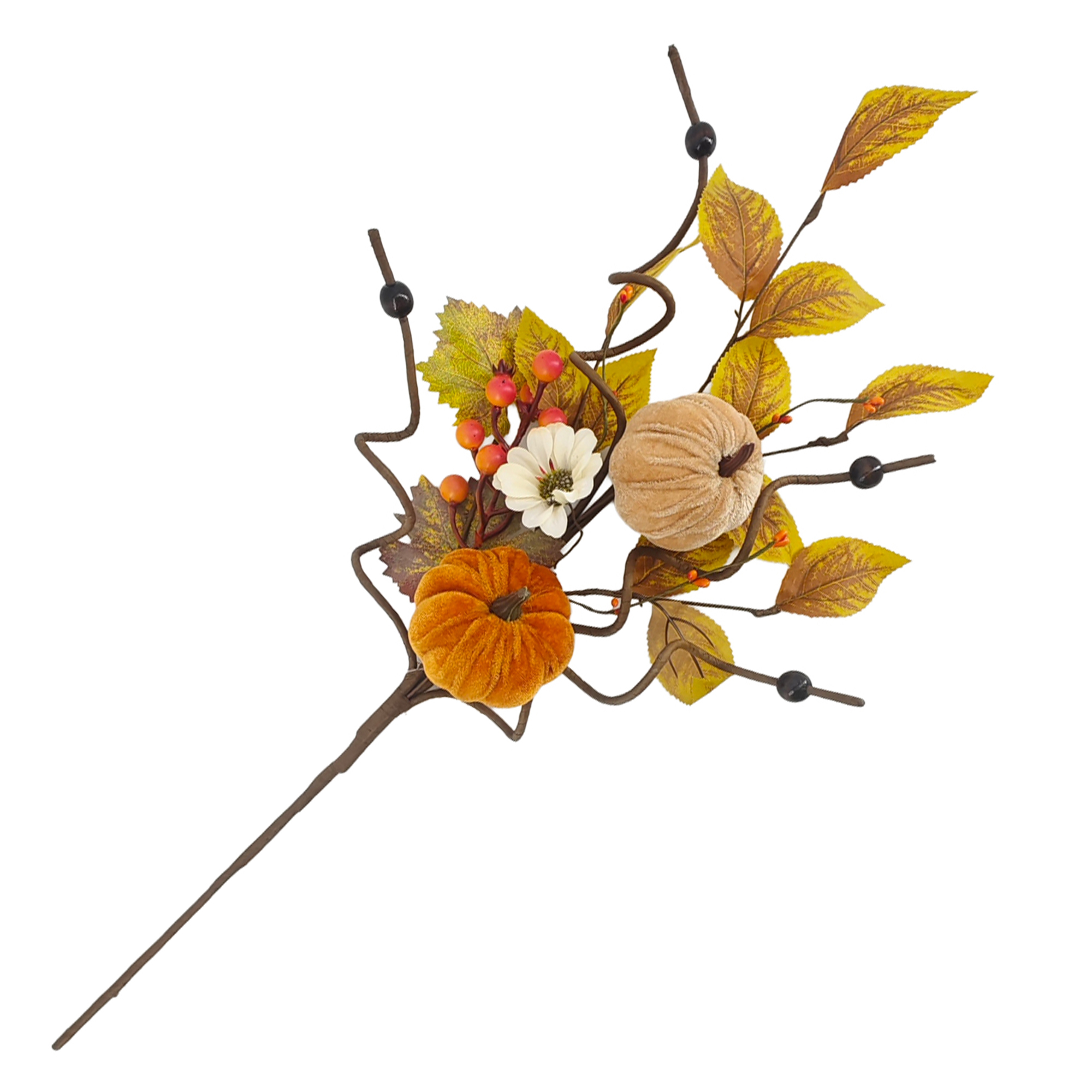 FALL SPRAY VELVET PUMPKIN 27" TAN/ORANGE/GREEN