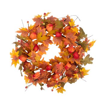 FALL WREATH MAPLE LEAVES W/PODS 22" ORANGE/GREEN/BROWN