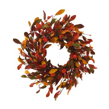 FALL WREATH MINI PUMPKIN POD 22" BURNT ORANGE BROWN EUCALYPTUS