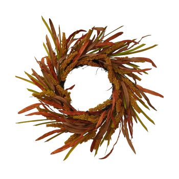 FALL WREATH DRIED GRASS GRAIN 22" RUST BROWN TERRACOTTA TEXTURED