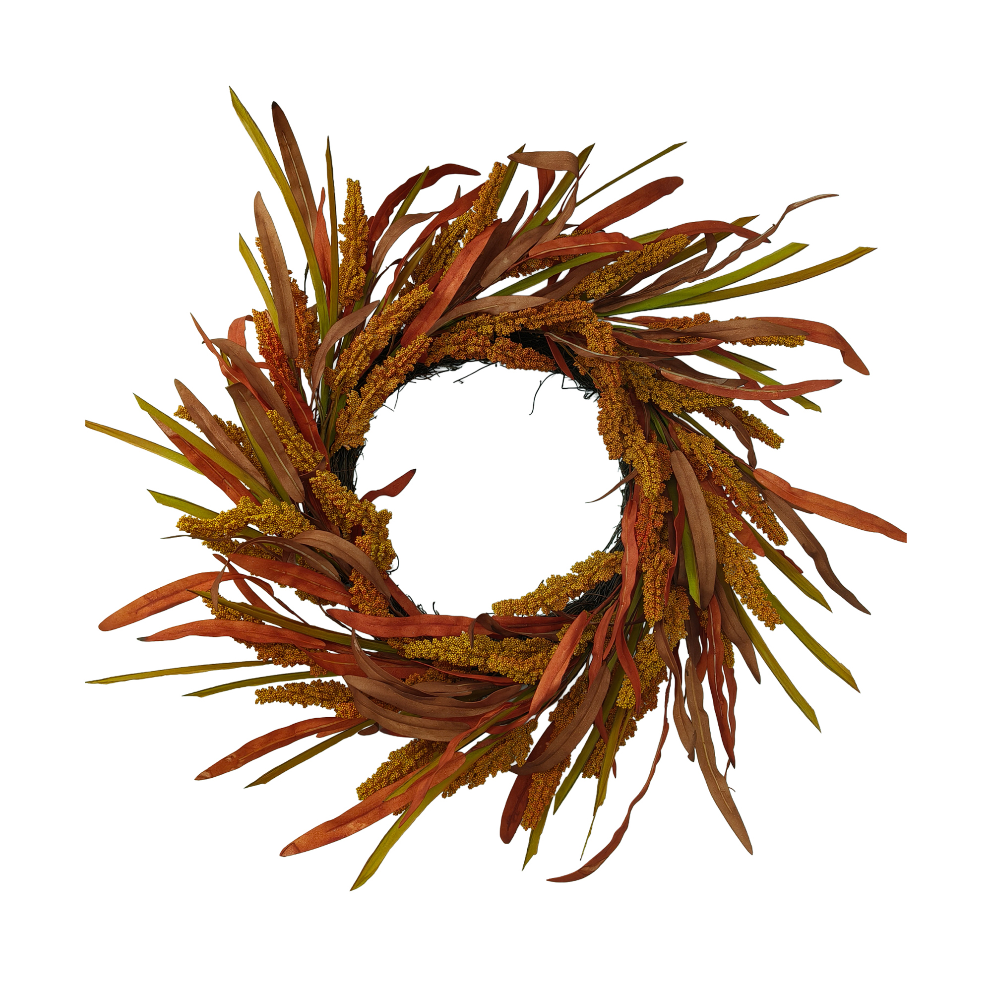 FALL WREATH DRIED GRASS GRAIN 22" RUST BROWN TERRACOTTA TEXTURED