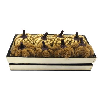 FALL PUMPKIN CRATE 10"X3" BROWN/CREAM BOUCLE FABRIC 8PCS