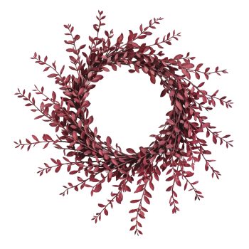 FALL CANDLE RING BOXWOOD/MINI-LEAF 4.5" BURGUNDY