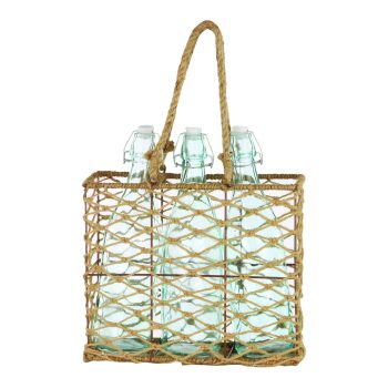JUTE BASKET WITH 3 GLASS BOTTLES