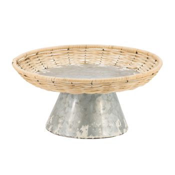 IRON AND BAMBOO PEDESTAL TRAY