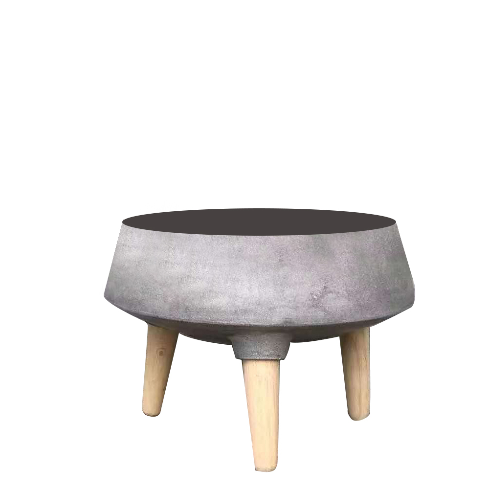 CEMENT PLANTER WITH WOOD LEGS 13.75"W"