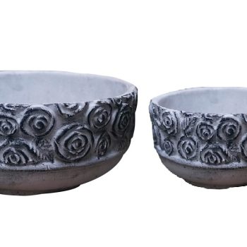 CEMENT PLANTERS W/ROSETTES - SET OF 2