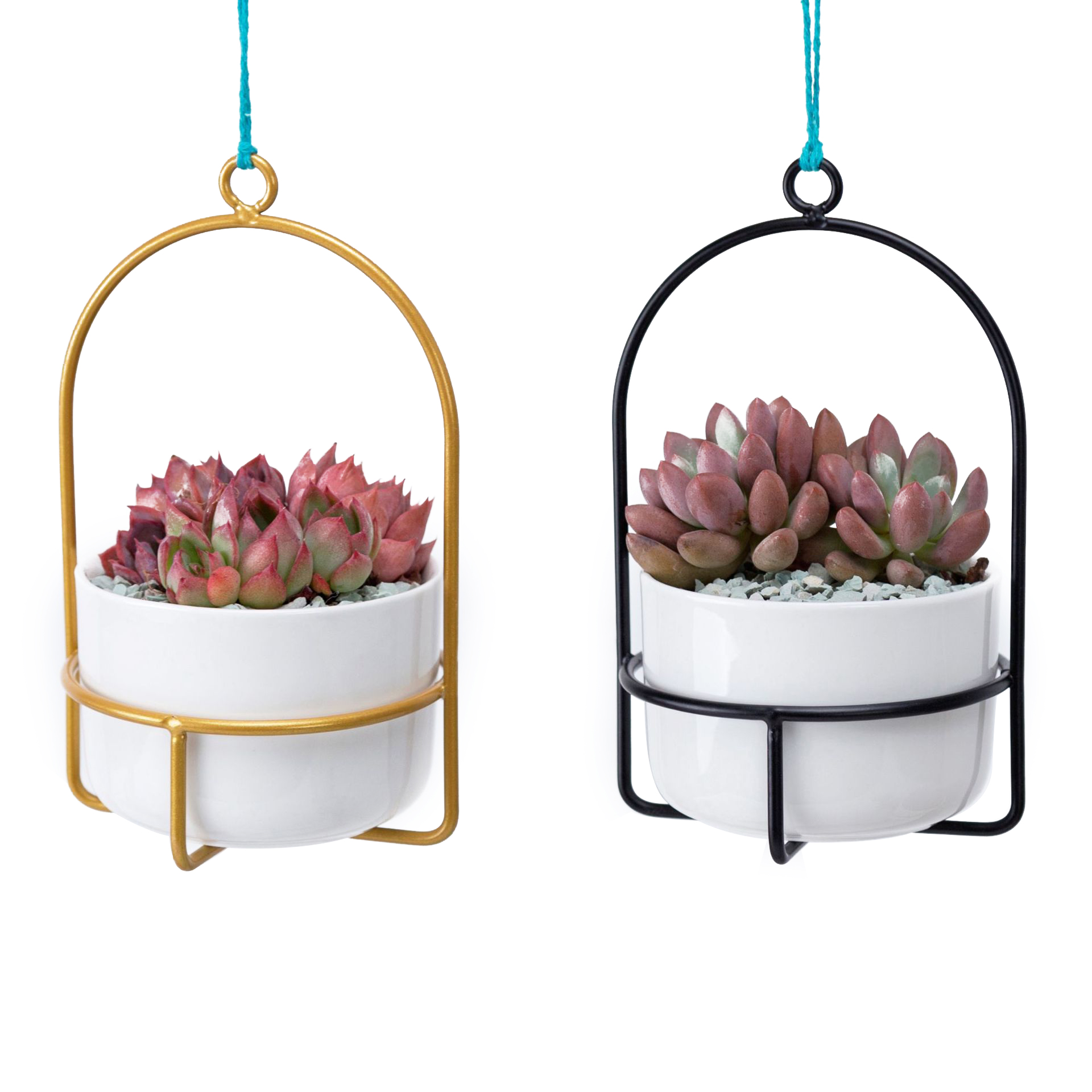 CERAMIC HANGING PLANTER WITH BRONZE BASE